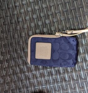 Coach Navy Wristlet with Tan Accents